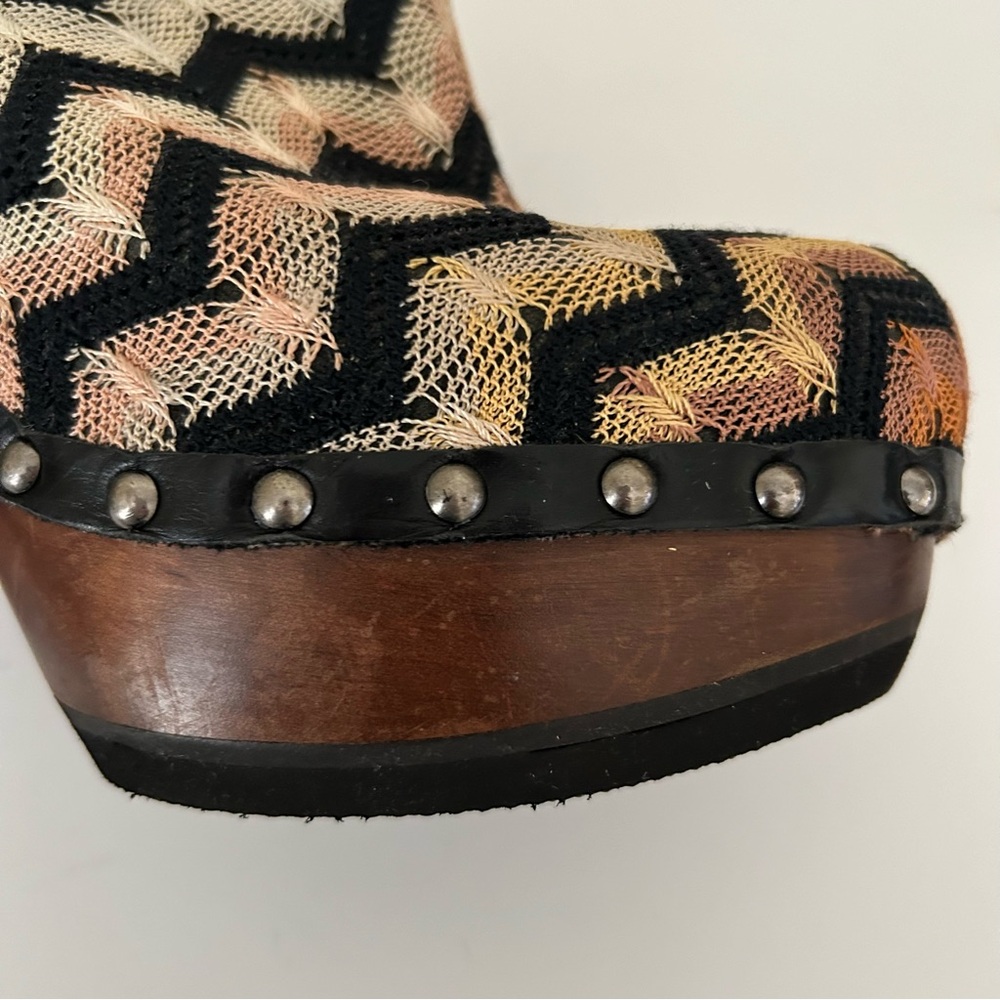 Missoni Crochet-knit Multicolor Round Toe Chevron Print Wood Clog EU 40 US 10 - Picture 5 of 12